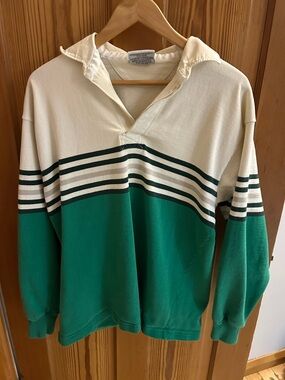 Authentic Barbarian Green and Cream Rugby-Style Pullover Sweater